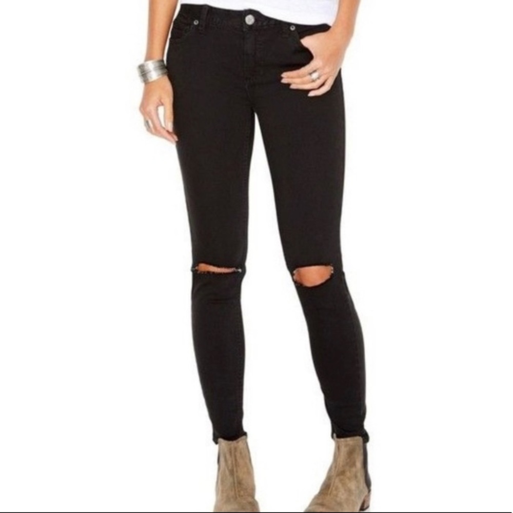 FREE PEOPLE Black Destroyed Skinny Ankle Jeans 26